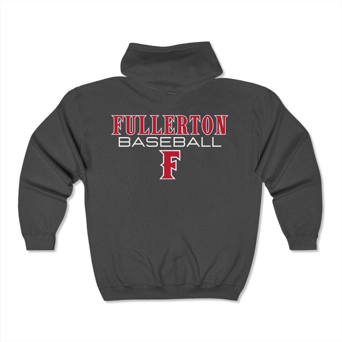Fullerton Baseball - Full Zip Hooded Sweatshirt - Soft and Comfy Unisex Blend
