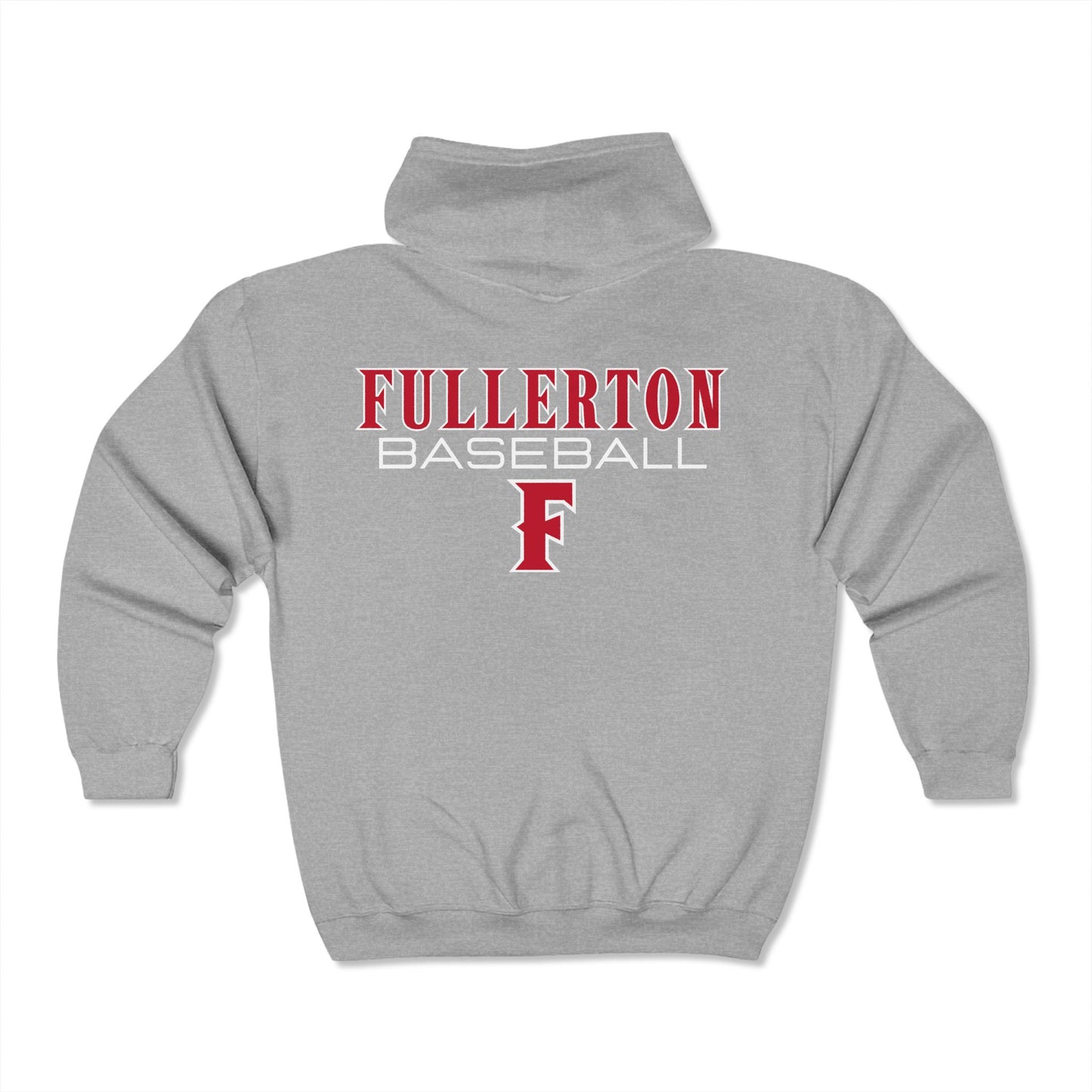 Fullerton Baseball - Full Zip Hooded Sweatshirt - Soft and Comfy Unisex Blend