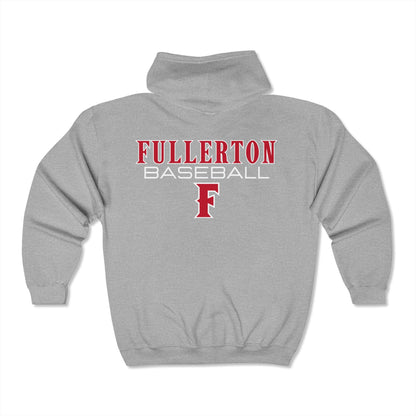 Fullerton Baseball - Full Zip Hooded Sweatshirt - Soft and Comfy Unisex Blend