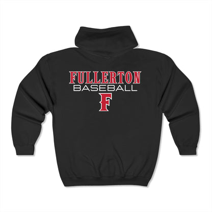 Fullerton Baseball - Full Zip Hooded Sweatshirt - Soft and Comfy Unisex Blend